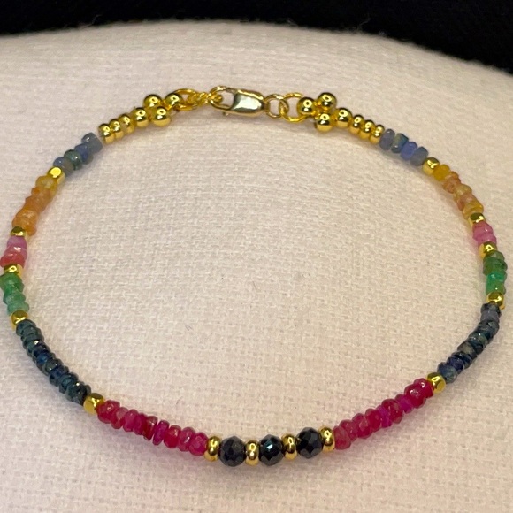 Blue and Multi Colored Sapphire Vermeil Bracelet - Picture 1 of 6